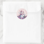 パステルウォーターカラークリスマス雪だるま ラウンドシール (バッグ)