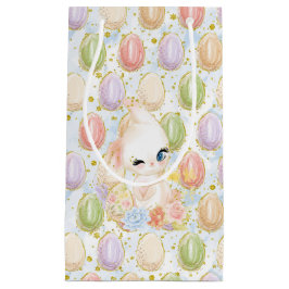 パステルウォーターカラーグリッタールックイースターバニー&エッグス スモールペーパーバッグ