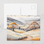 パステルウォーターカラーサニーウィンターランドスケープ ポストカード (正面/裏面)