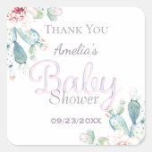 パステルウォーターカラーサボクスクベビーシャワー スクエアシール (正面)