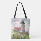 パステルウォーターカラーサマーライトハウスオンビーチ トートバッグ (裏面)