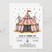 パステルウォーターカラージョイサーカス誕生日 招待状 (正面/裏面)