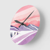 パステルウォーターカラースキーマウンテンサンセット ラウンド壁時計 (傾斜)