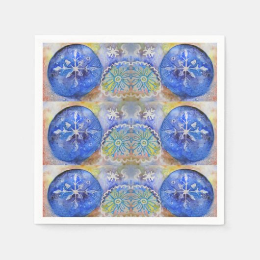 パステルウォーターカラースノーフレーク スタンダードカクテルナプキン (正面)