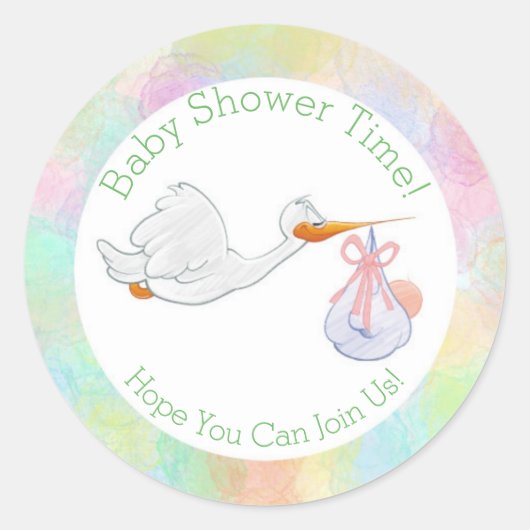 パステルウォーターカラーズストークとバンドル赤ちゃんシャワー ラウンドシール (正面)