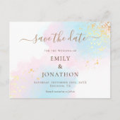 パステルウォーターカラーズブルー金ゴールドピンク日付を保存 案内ポストカード (正面)