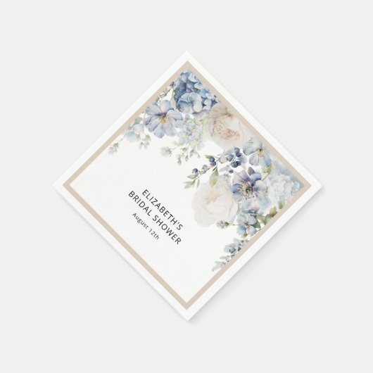 パステルウォーターカラーダスティブルーフローラブライダルシャワー スタンダードカクテルナプキン (角)