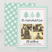 パステルウォーターカラーツリーズグリーンプレイドクリスマスカード 案内状 (正面/裏面)