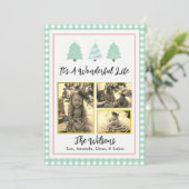 パステルウォーターカラーツリーズグリーンプレイドクリスマスカード 案内状 (スタンド正面)