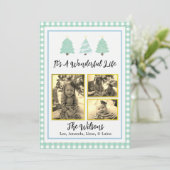 パステルウォーターカラーツリーズグリーンプレイドクリスマスカード 案内状 (スタンド正面)