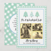 パステルウォーターカラーツリーズグリーンプレイドクリスマスカード 案内状 (正面/裏面)