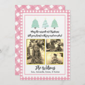 パステルウォーターカラーツリーズピンクプレイドクリスマスカード 案内状 (正面/裏面)