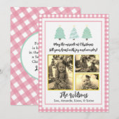 パステルウォーターカラーツリーズピンクプレイドクリスマスカード 案内状 (正面/裏面)