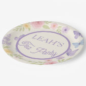 パステルウォーターカラーティーパーティーフローラ誕生日プレート ペーパープレート (アングル)