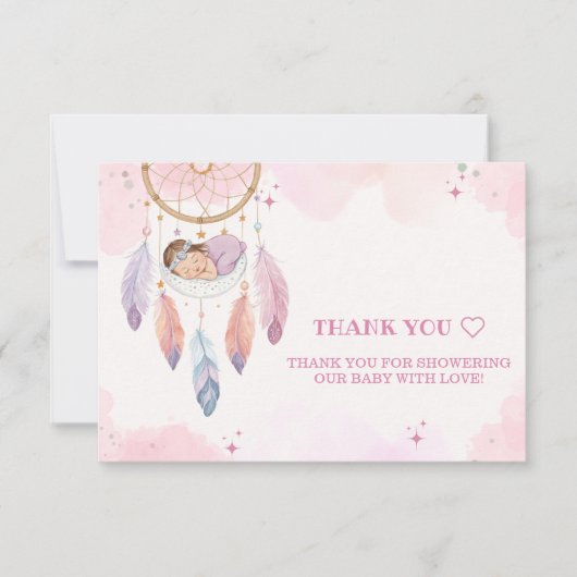 パステルウォーターカラードリームキャッチャー赤ちゃんシャワー サンキューカード (正面)