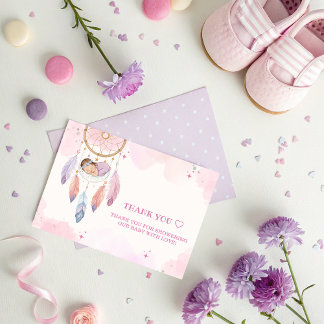 パステルウォーターカラードリームキャッチャー赤ちゃんシャワー サンキューカード