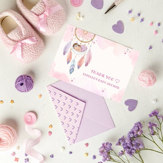 パステルウォーターカラードリームキャッチャー赤ちゃんシャワー サンキューカード