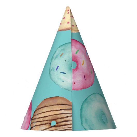 パステルウォーターカラードーナツパーソナライズされた誕生日 パーティーハット (裏面)