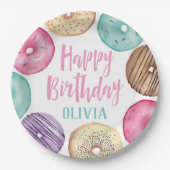 パステルウォーターカラードーナツパーソナライズされた誕生日 ペーパープレート (正面)