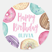 パステルウォーターカラードーナツパーソナライズされた誕生日 ラウンドシール (正面)