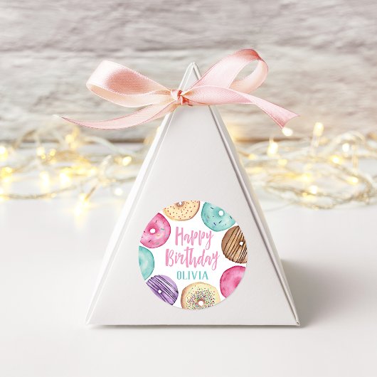 パステルウォーターカラードーナツパーソナライズされた誕生日 ラウンドシール