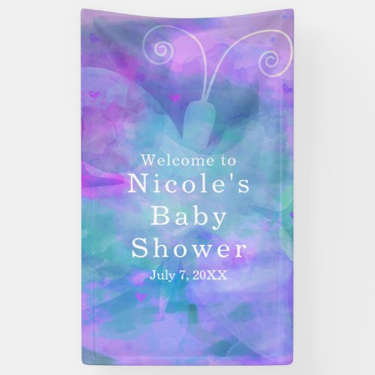 パステルウォーターカラーバタフライパーソナライズされたパーティー 横断幕 (縦)