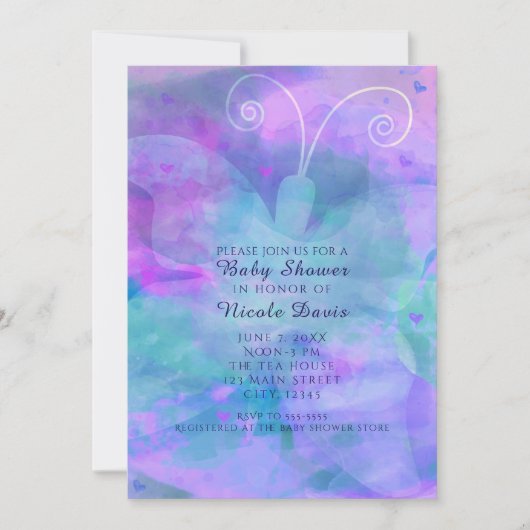 パステルウォーターカラーバタフライパーティの招待状 招待状 (正面)