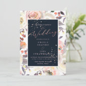 パステルウォーターカラーバラ、ピーチクリームネイビーブルー 招待状 (スタンド正面)