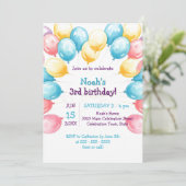 パステルウォーターカラーバルーン誕生日パーティー 招待状 (スタンド正面)