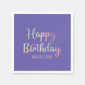 パステルウォーターカラーパープルハッピーバースデー スタンダードカクテルナプキン (正面)