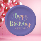 パステルウォーターカラーパープルハッピーバースデー スタンダードカクテルナプキン