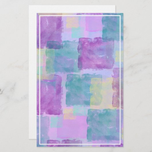 パステルウォーターカラーパープルブルーホワイト縁どフレーム 便箋 (正面/裏面)