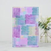 パステルウォーターカラーパープルブルーホワイト縁どフレーム 便箋 (スタンド正面)