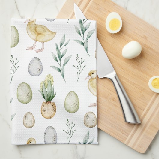 パステルウォーターカラーヒアシンスのチクスエッグイースターギフト キッチンタオル (四つ折り)