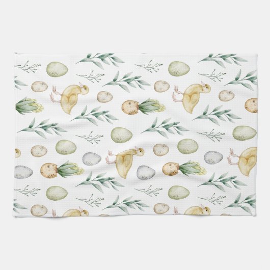 パステルウォーターカラーヒアシンスのチクスエッグイースターギフト キッチンタオル (横)