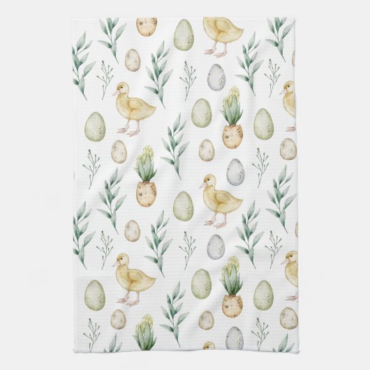 パステルウォーターカラーヒアシンスのチクスエッグイースターギフト キッチンタオル (縦)