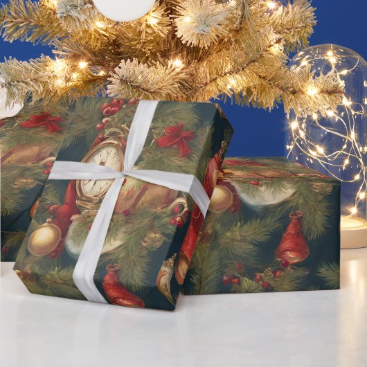 パステルウォーターカラービクトリアンクリスマスオーナメント ラッピングペーパー (クリスマス)