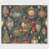 パステルウォーターカラービクトリアンクリスマスオーナメント ラッピングペーパー (フラット)