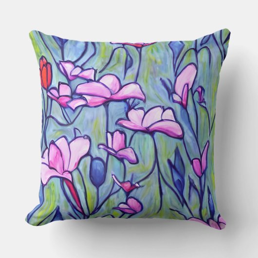 パステルウォーターカラーピンクの花 クッション (正面)