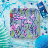 パステルウォーターカラーピンクの花 ペーパープレート (パーティー)