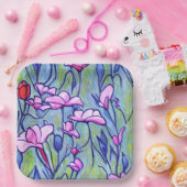 パステルウォーターカラーピンクの花 ペーパープレート (パーティー)