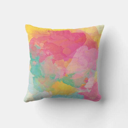 パステルウォーターカラーピンクイエローアクアデコール枕 クッション (裏面)