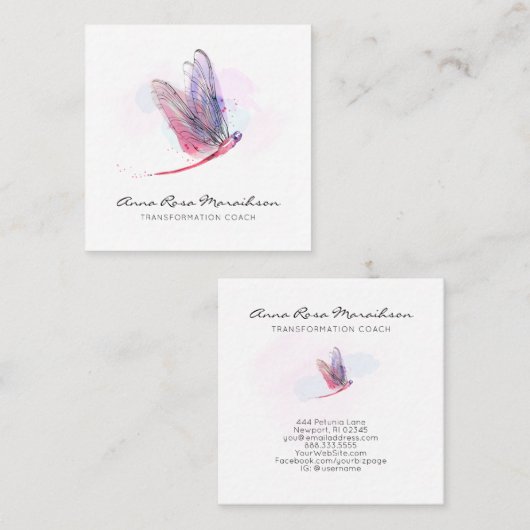 *～*パステルウォーターカラーピンクトンボビジネス スクエア名刺 (正面/裏面)