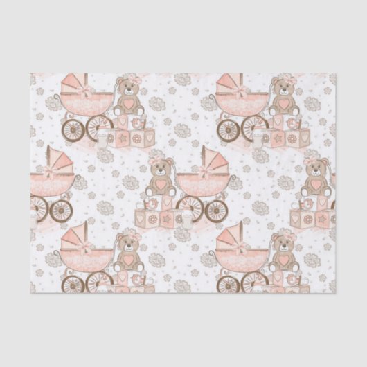 パステルウォーターカラーピンク赤ちゃんガールブロック 薄葉紙 (正面)