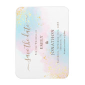 パステルウォーターカラーピンク金ゴールドブルー日付を保存 マグネット (縦)