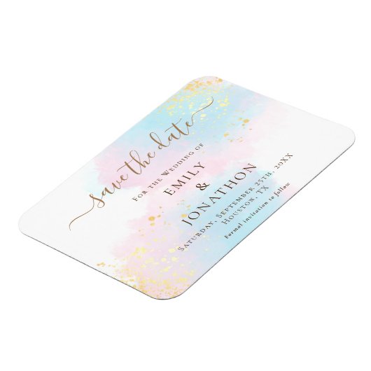 パステルウォーターカラーピンク金ゴールドブルー日付を保存 マグネット (左側)