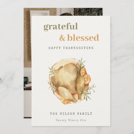パステルウォーターカラーフォトトルコ料理サンクスギビング シーズンカード (正面/裏面)
