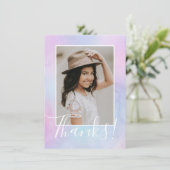 パステルウォーターカラーフォトパープルサンキューカード サンキューカード (スタンド正面)