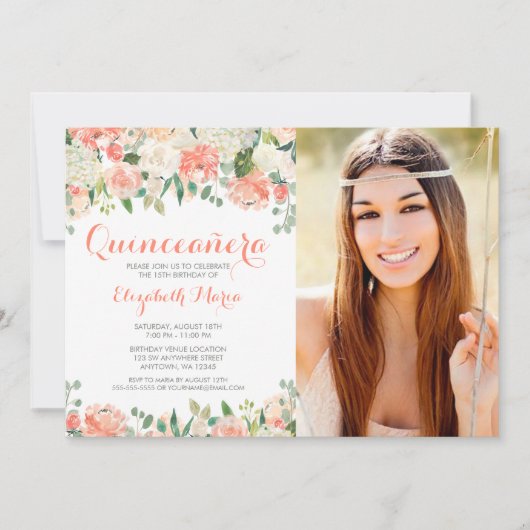 パステルウォーターカラーフラワーズキンセニェラ写真 招待状 (正面)