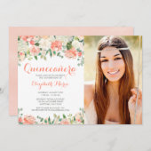 パステルウォーターカラーフラワーズキンセニェラ写真 招待状 (正面/裏面)